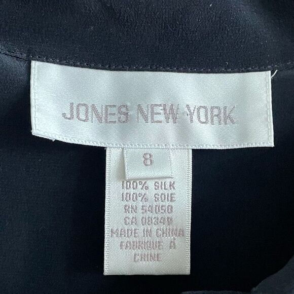 JONES NEW YORK Vintage Black Silk Button Front Ruffle Blouse 8 - Picture 9 of 9
